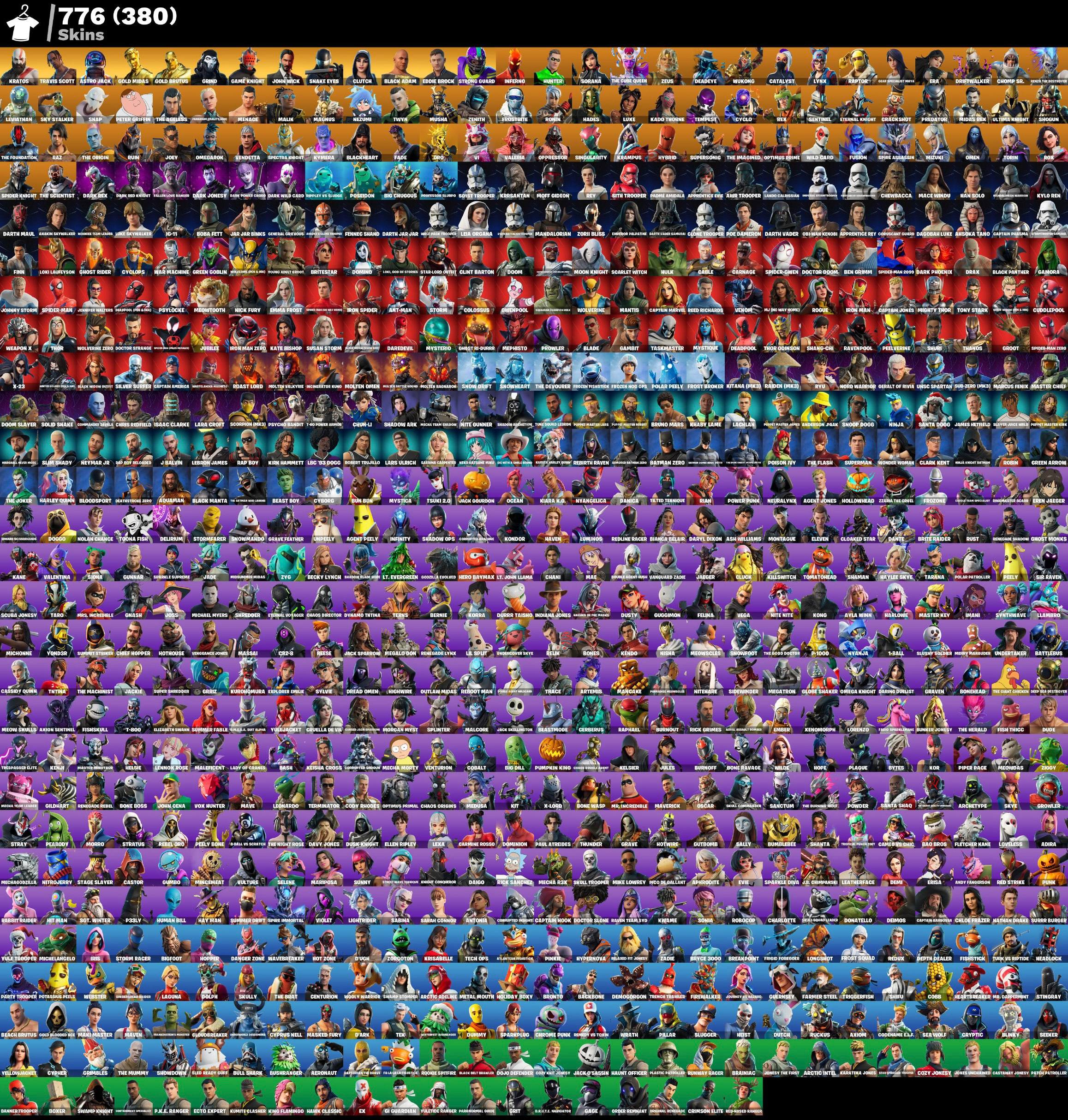 حساب فورت نايت حفل ملكي 776 سكن + توافيس سكوت + مايدس وحزم وسكنات عرق