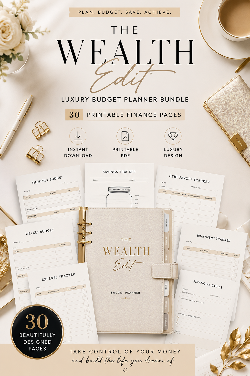 The Wealth Edit™ – Luxury Budget Planner Bundle | 30 Printable Finance Pages