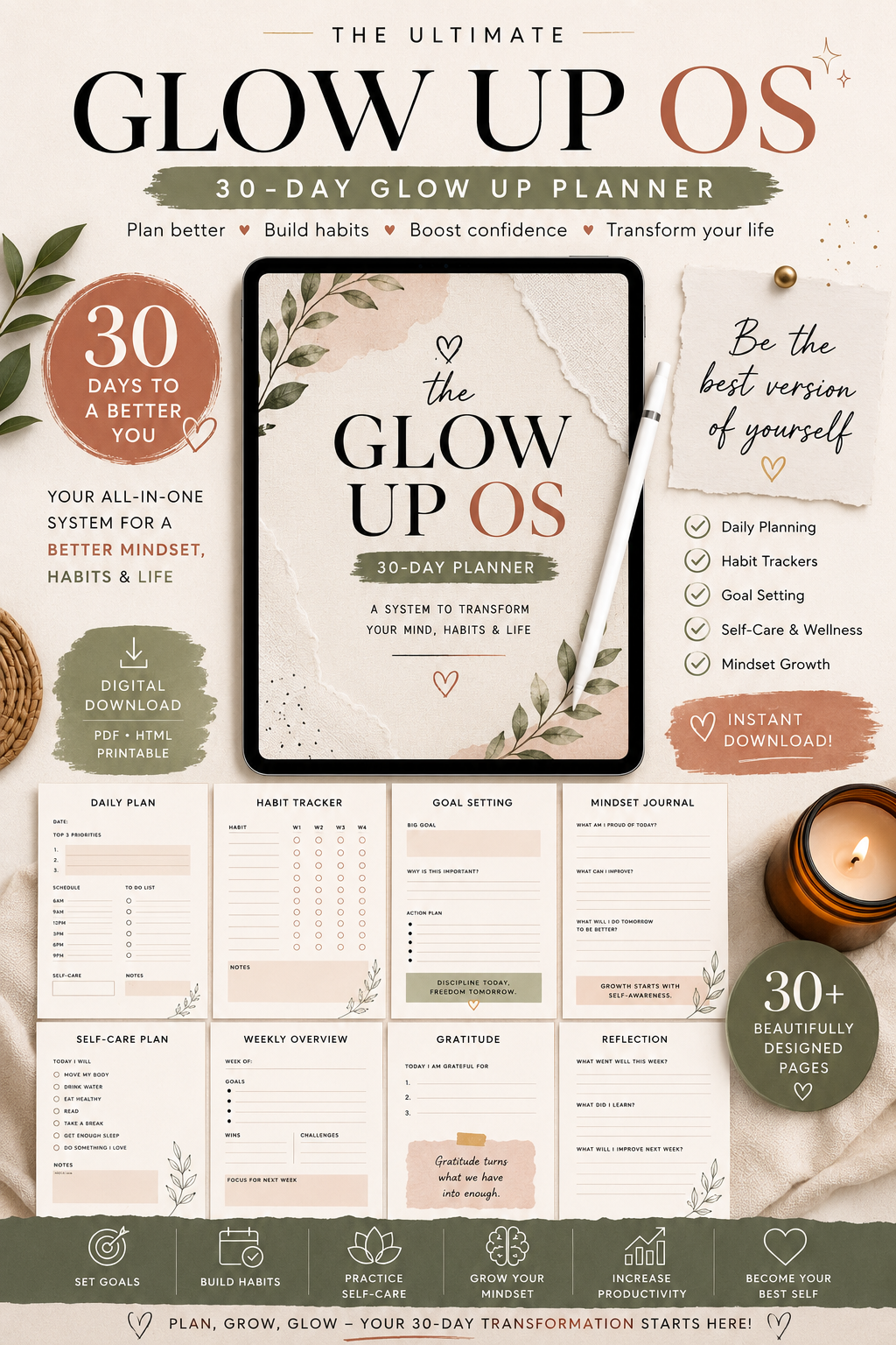The Glow Up Planner™ – Ultimate Self-Care & Life Reset Planner