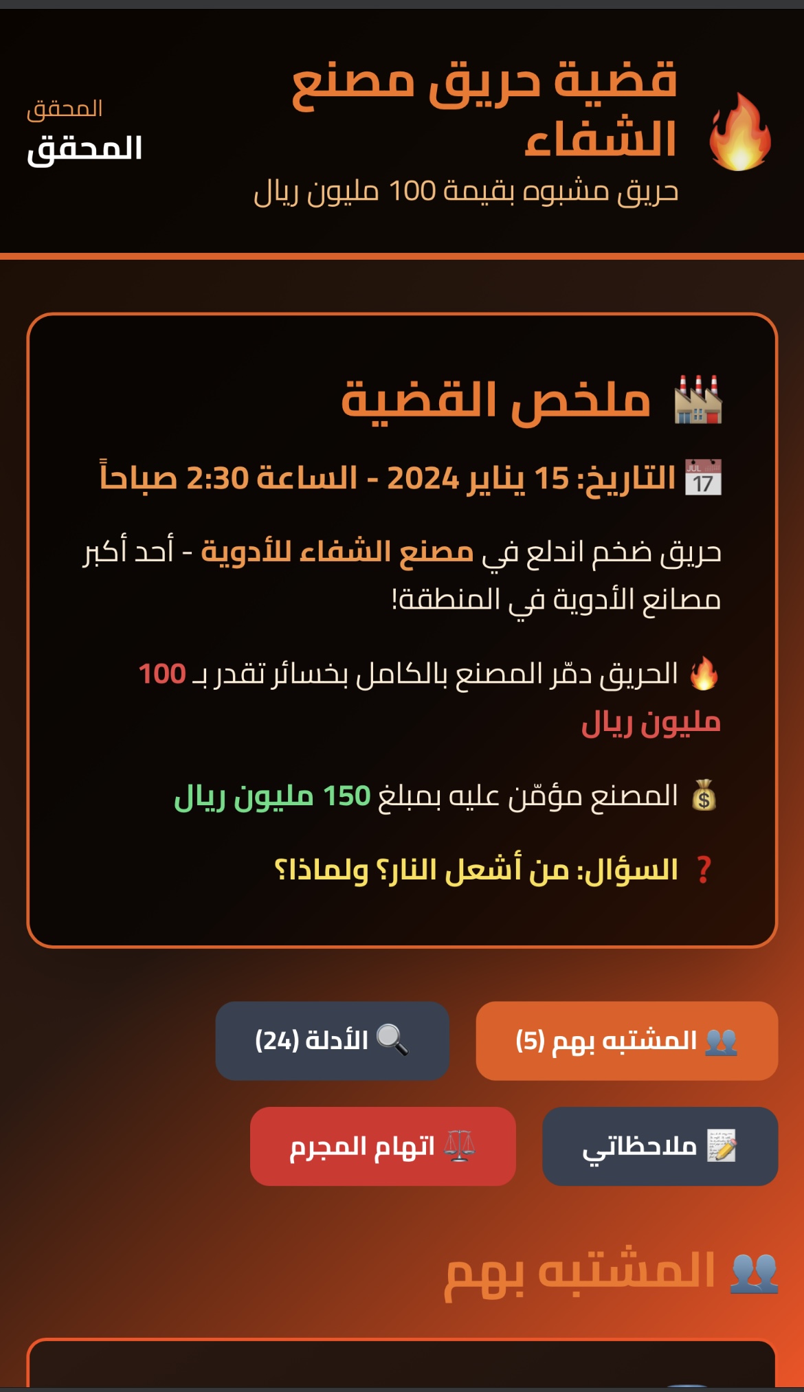 لعبة قضية حريق 
