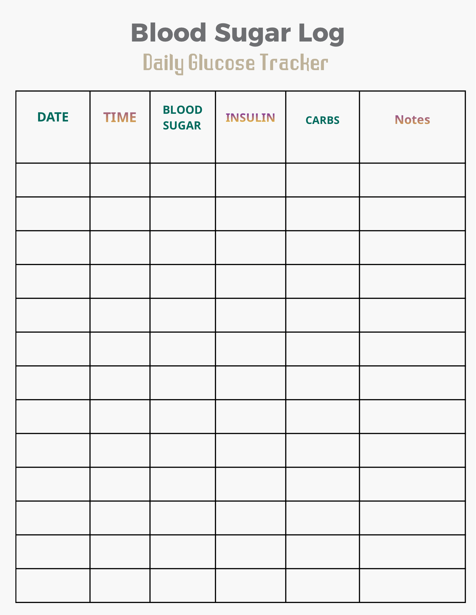 Blood Sugar Log | Printable Diabetes Tracker | Glucose Monitoring Log | PDF Prin