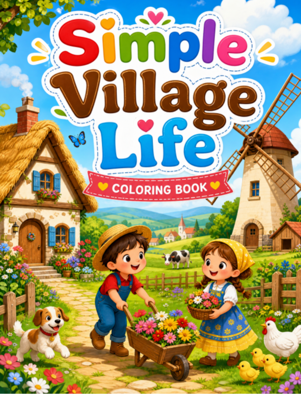  Simple Village Life – Coloring Book 