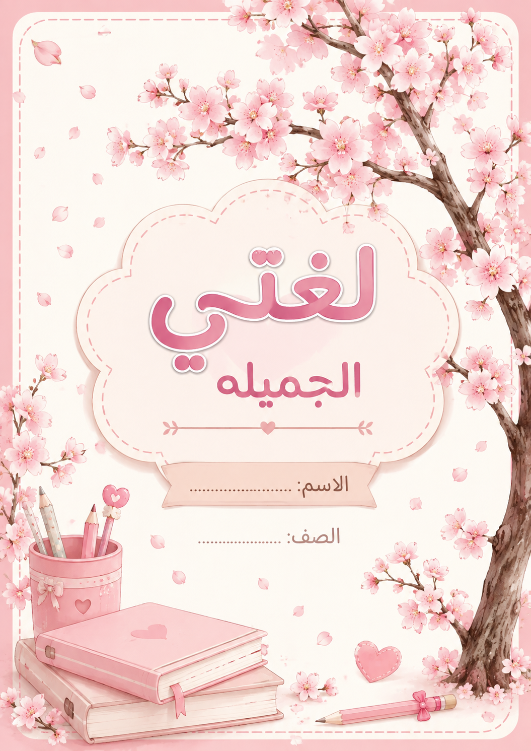 دفتر جميل باللون الوري مع وردة الكرز الياباني جاهز الطباعة 60 ورقه 
