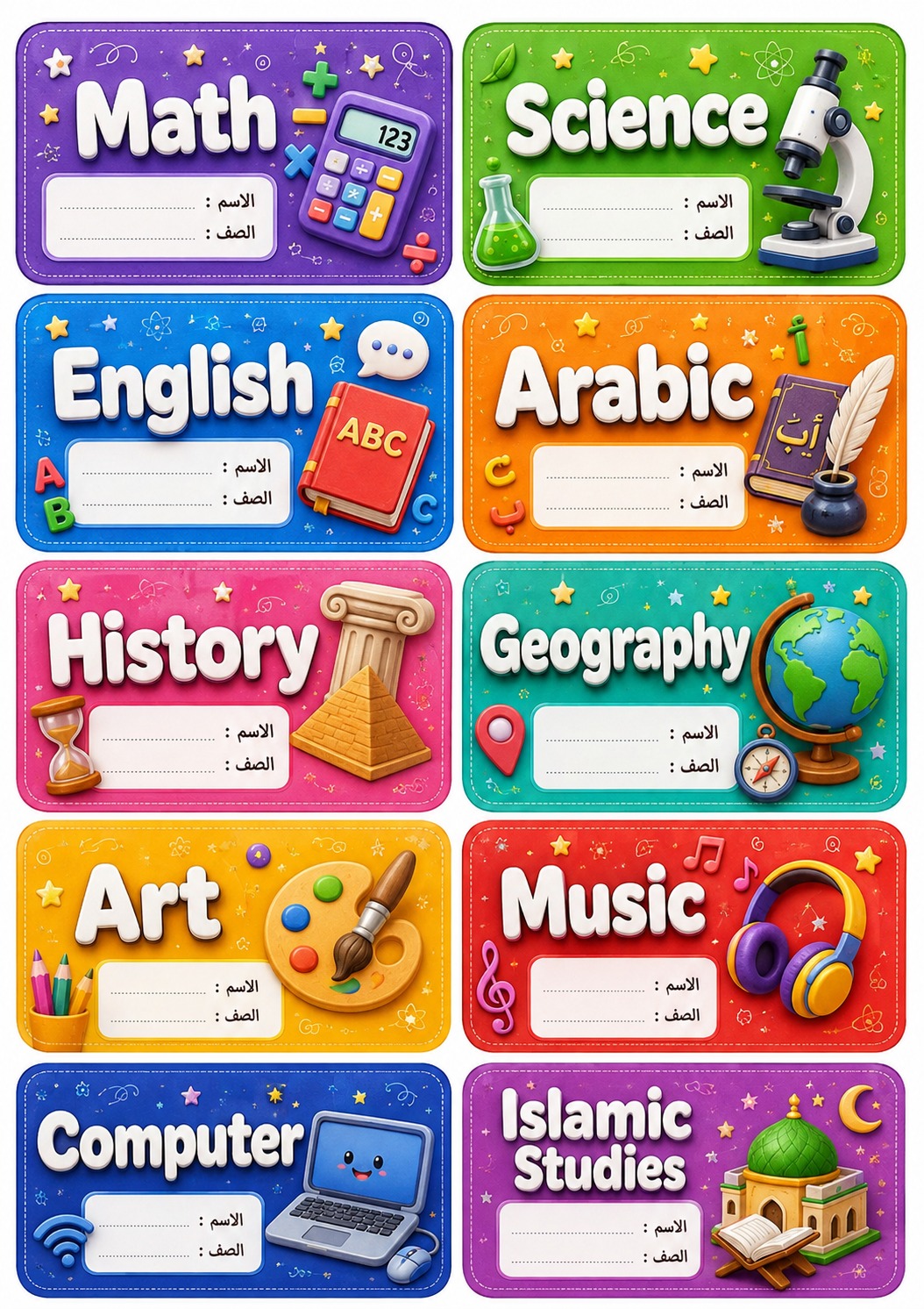 قالب الملصقات المدرسية 