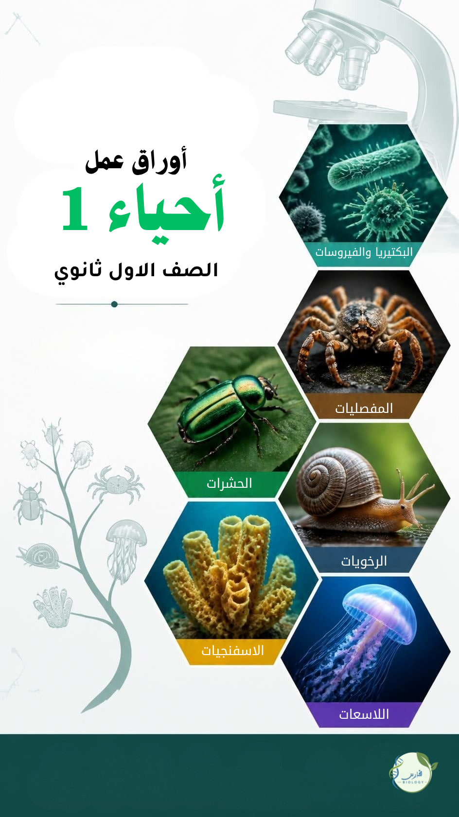 اوراق عمل مع اسئلة التحصيلي (احياء 1 ) اول ثانوي ، (يوجد ملف مرفق للاجابات)