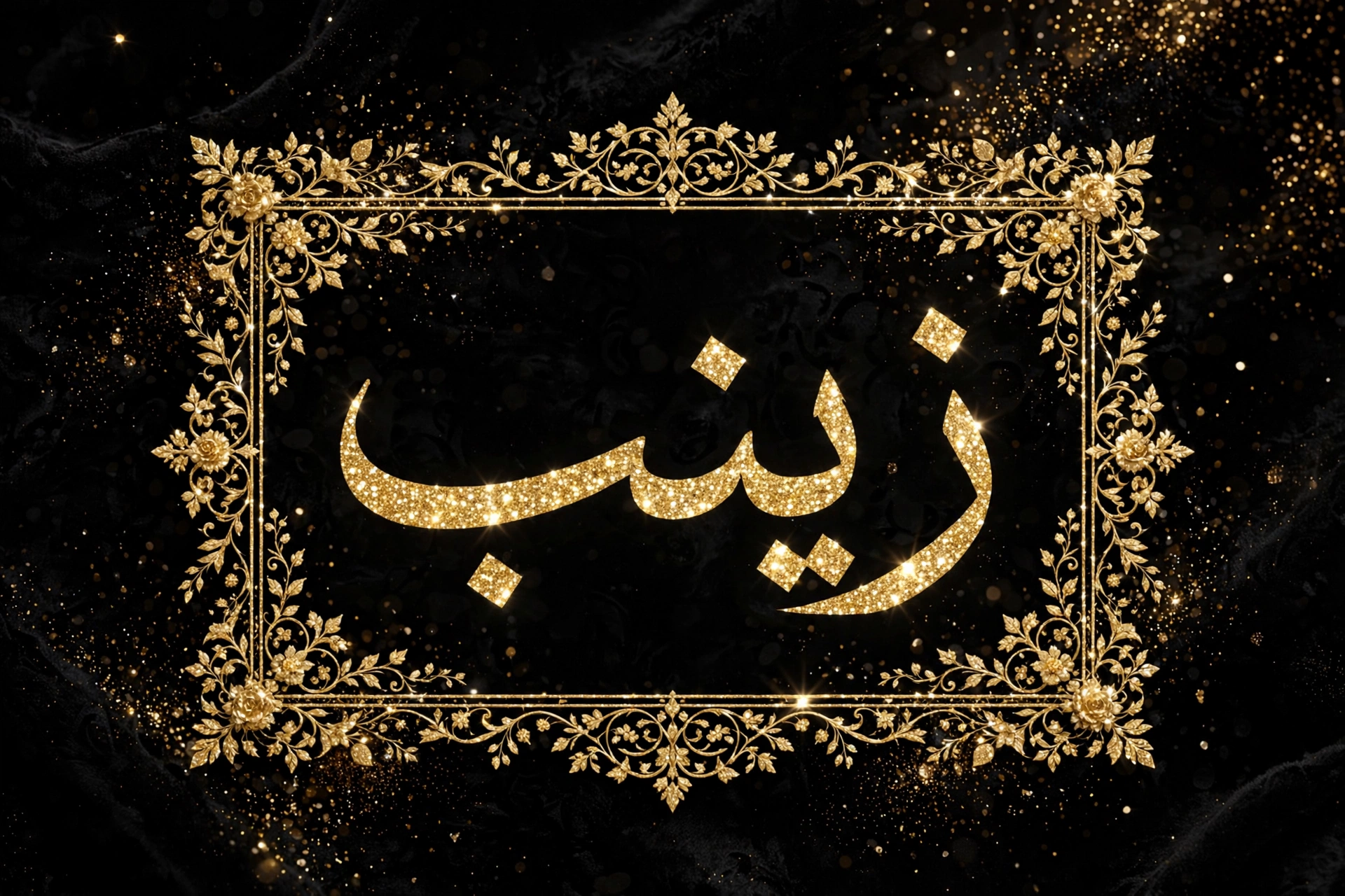 اسم زينب أسود وذهبي براق - تصميم فخم جليتر لامع