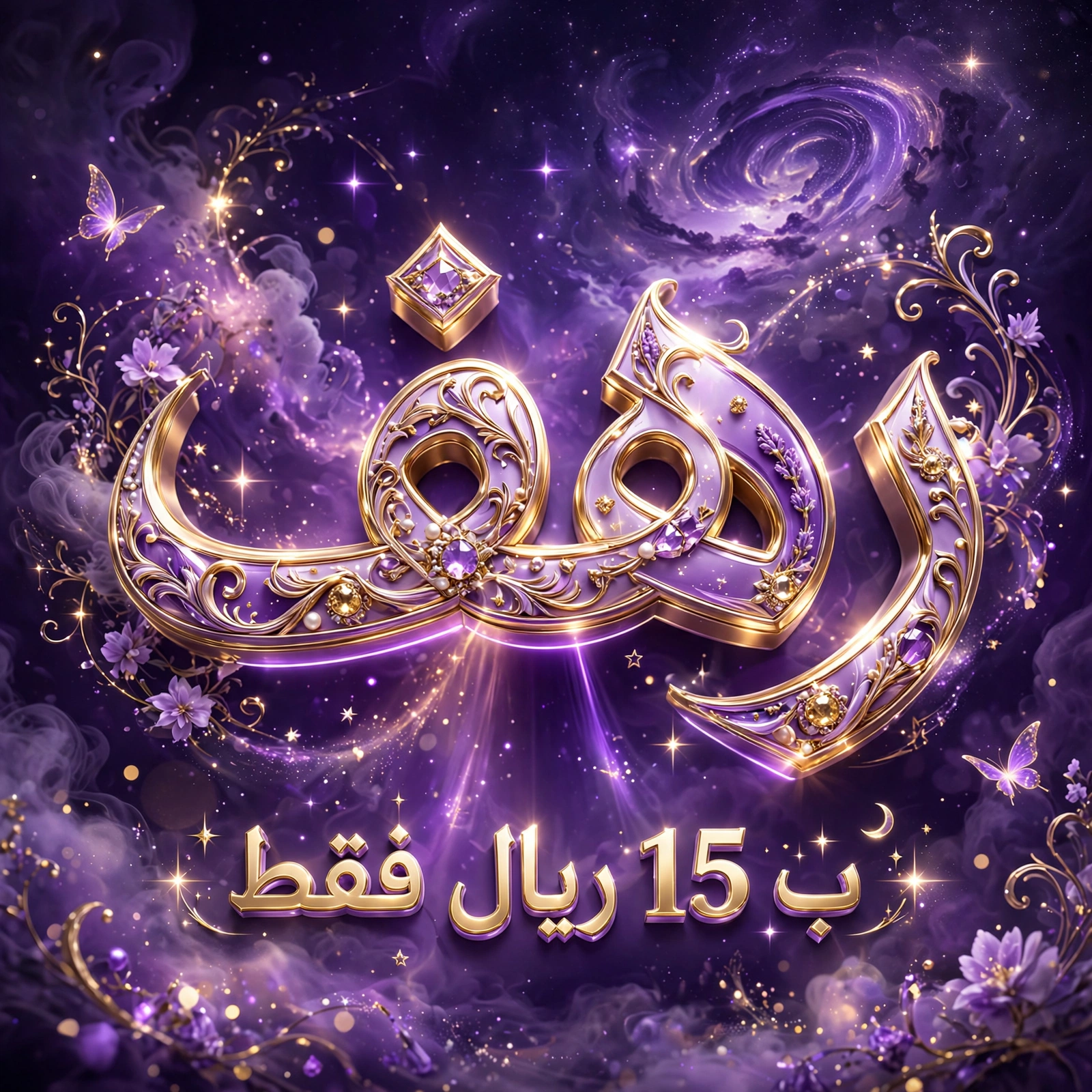 اسم رهف بنفسجي ذهبي - تصميم مجرة حالم كوني - ب 15 ريال
