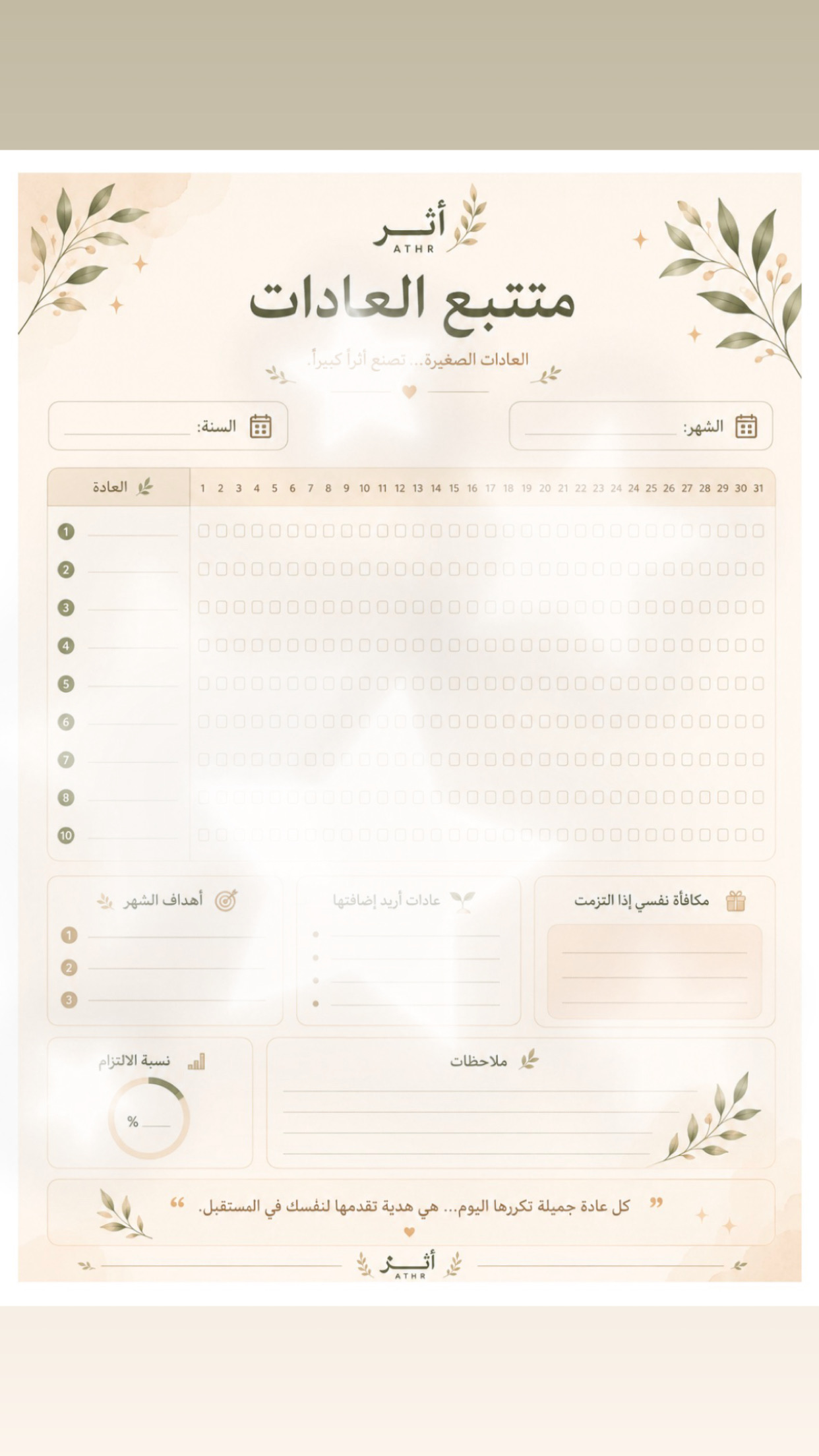 مخطط تتبع العادات |أثر🌿