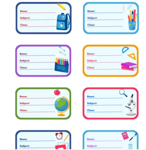 School Notebook Name Tag Sheet استيكرات الأسماء لدفاتر المدرسة