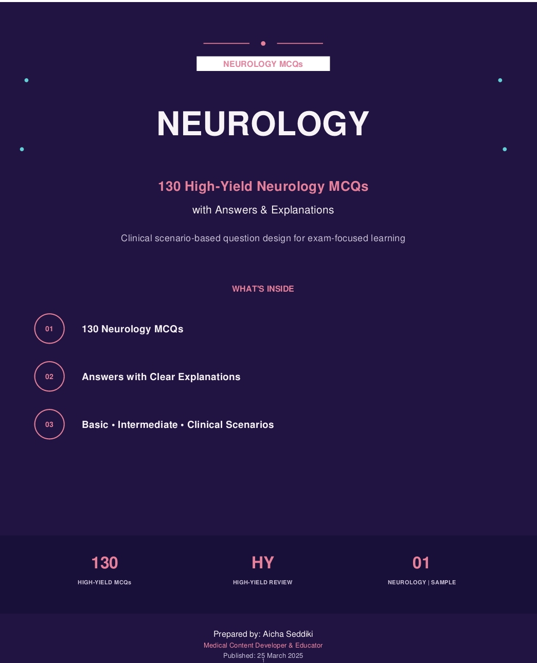 Neurology MCQs: 130 High-Yield Questions with Answers & Explanations