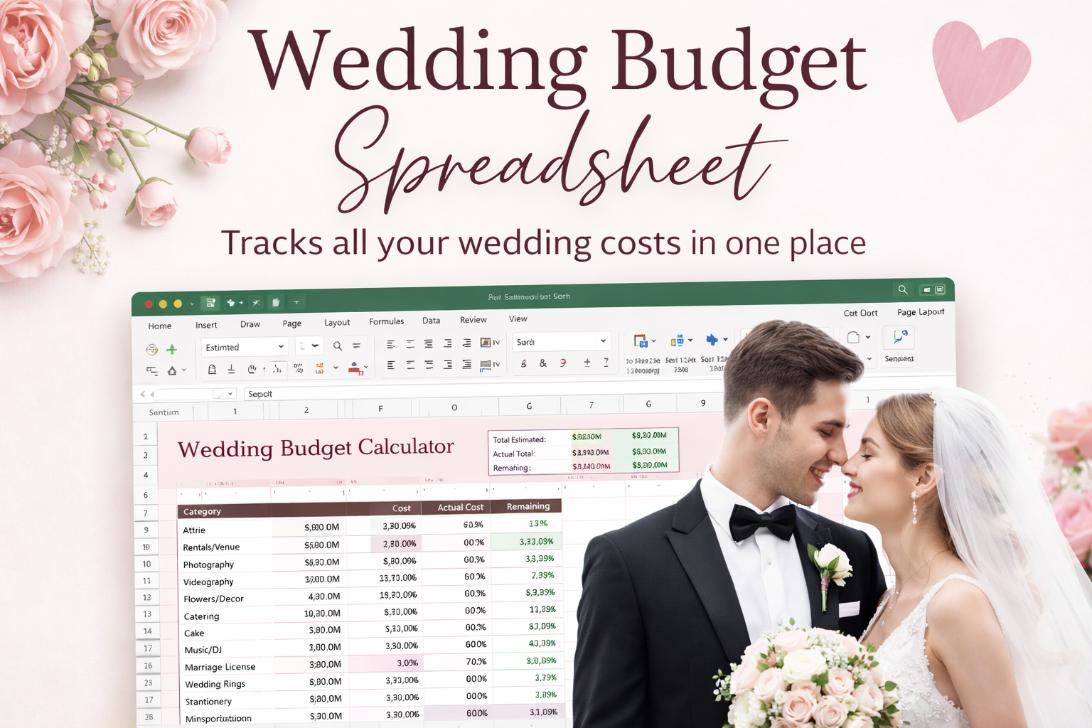 ملف Excel لتخطيط ميزانية الزواج من الخطبة الى شهر العسل بكل دقة 