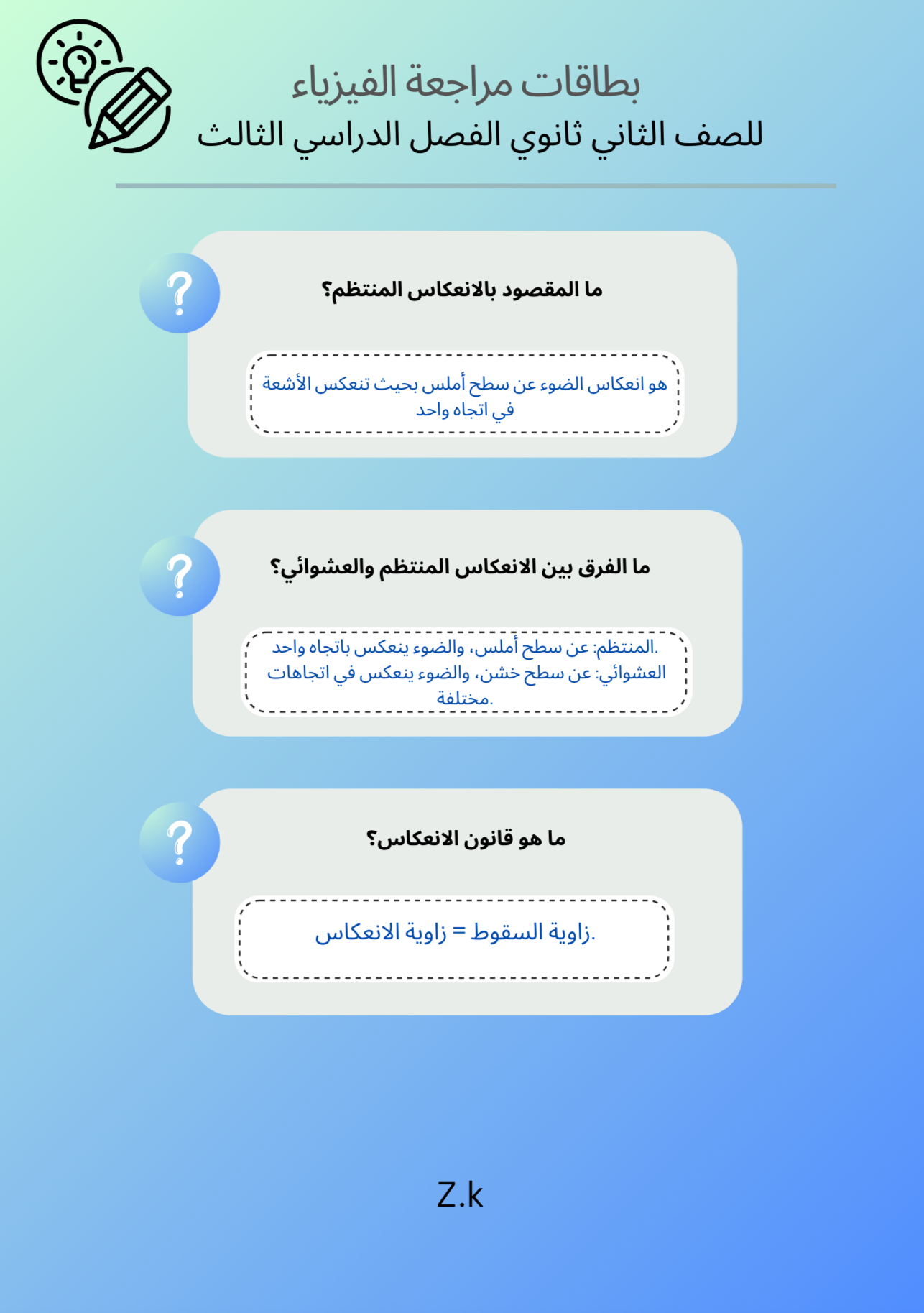 بطاقات مراجعة فيزياء – ثاني ثانوي ترم ثالث