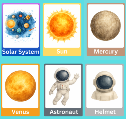🌌 بطاقات تعليم النظام الشمسي للأطفال | الكواكب والفضاء