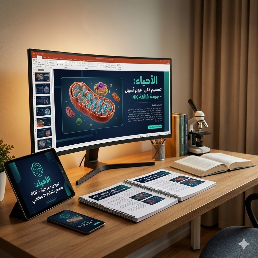 عروض احترافية لمادة الاحياء للصف الثاني الثانوي مصممة بالذكاء الاصطناعي